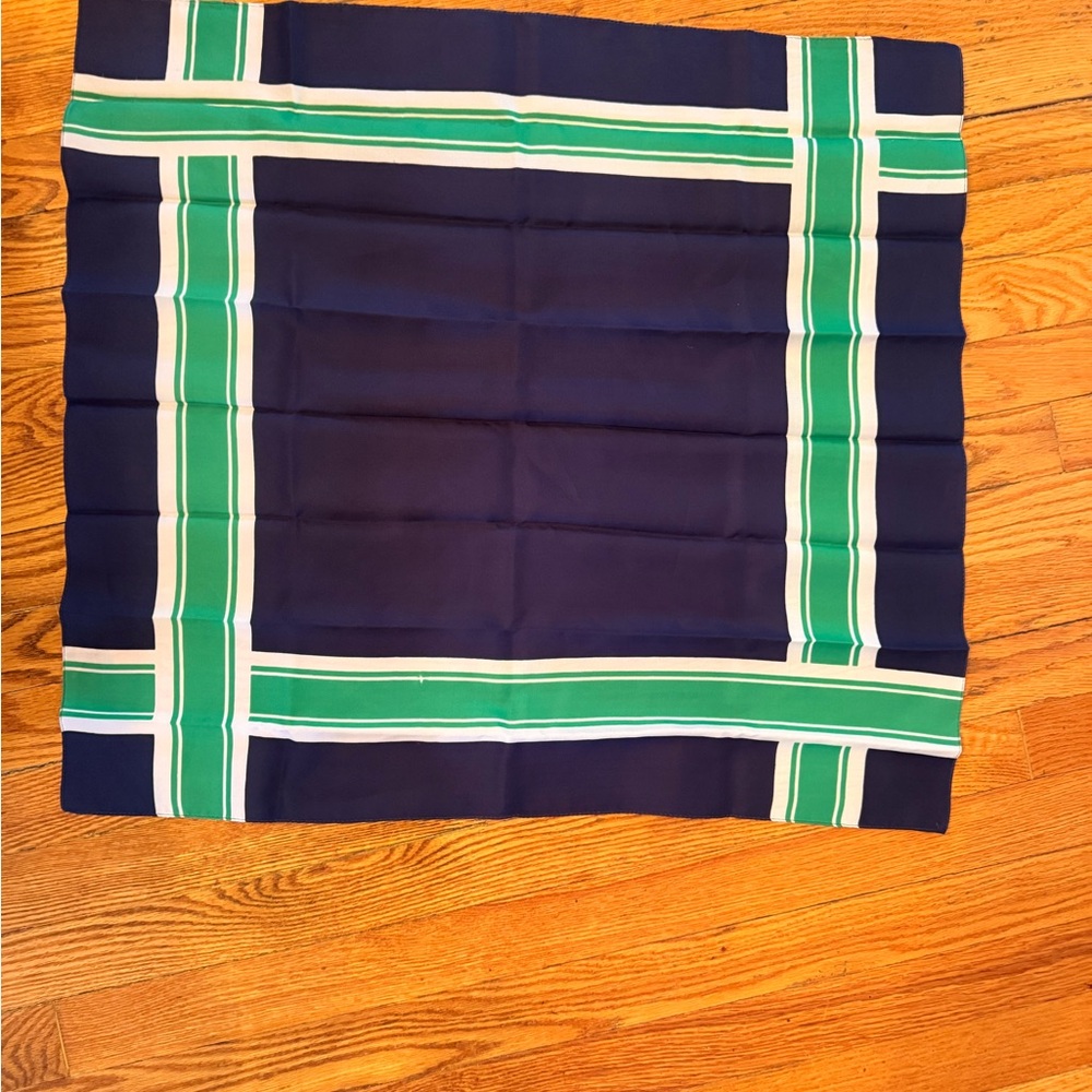 Navy Blue Square Scarf with Green and White Stripes
